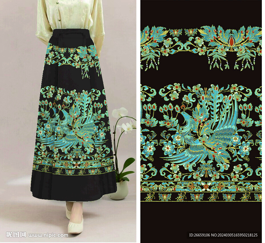 马面裙数码印花定位花花型图案