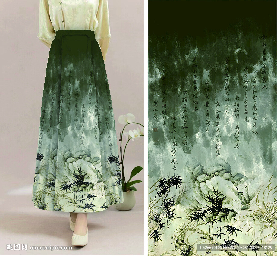 马面裙数码印花定位花花型图案