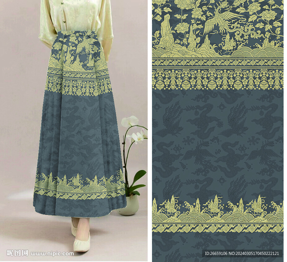 马面裙数码印花定位花花型图案