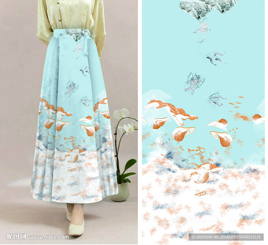 马面裙数码印花定位花花型图案