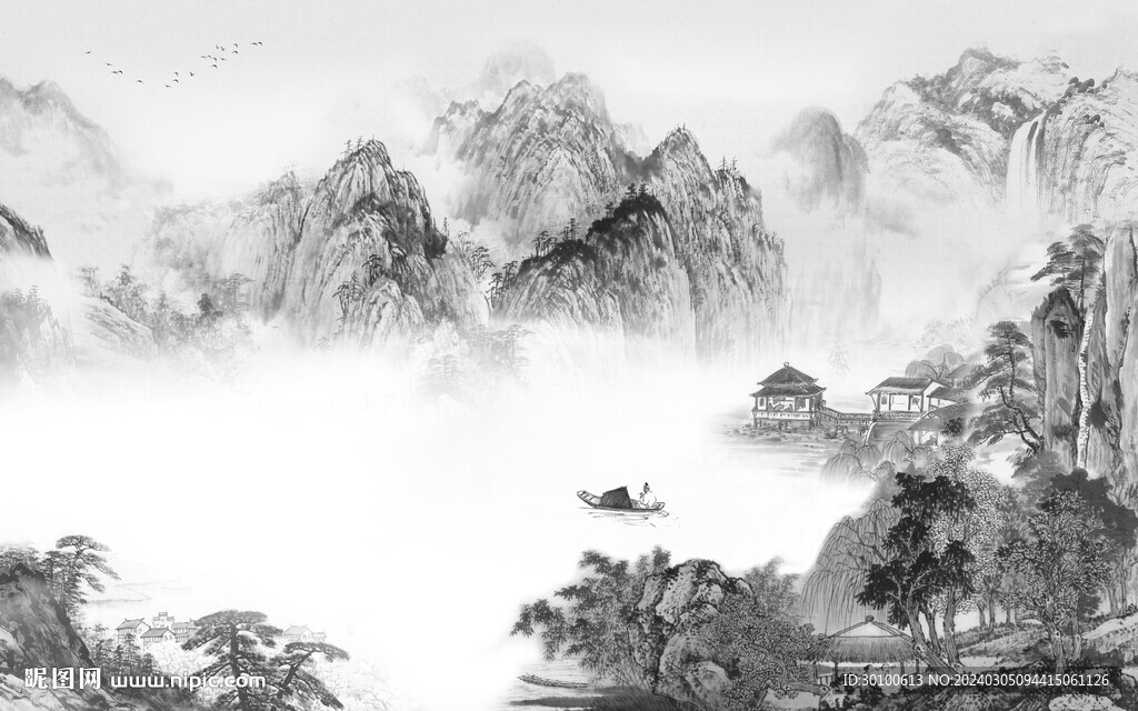 电视 轻奢灰色山水 TiF分层