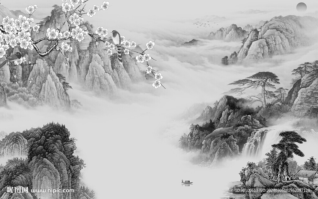 高清 客厅灰色山水 TiF分层