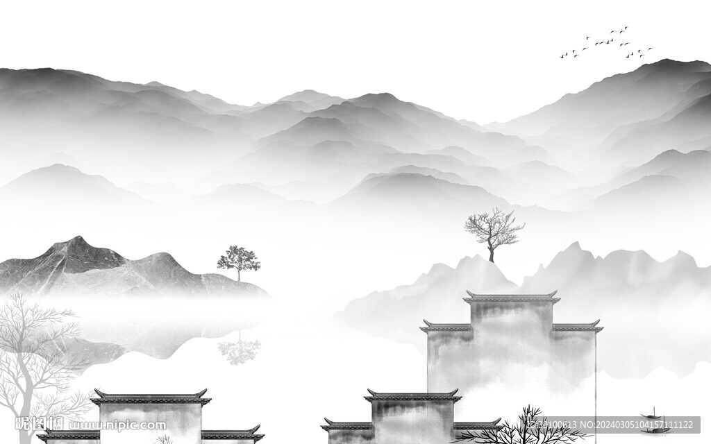 最新 灰色意境山水 TiF分层
