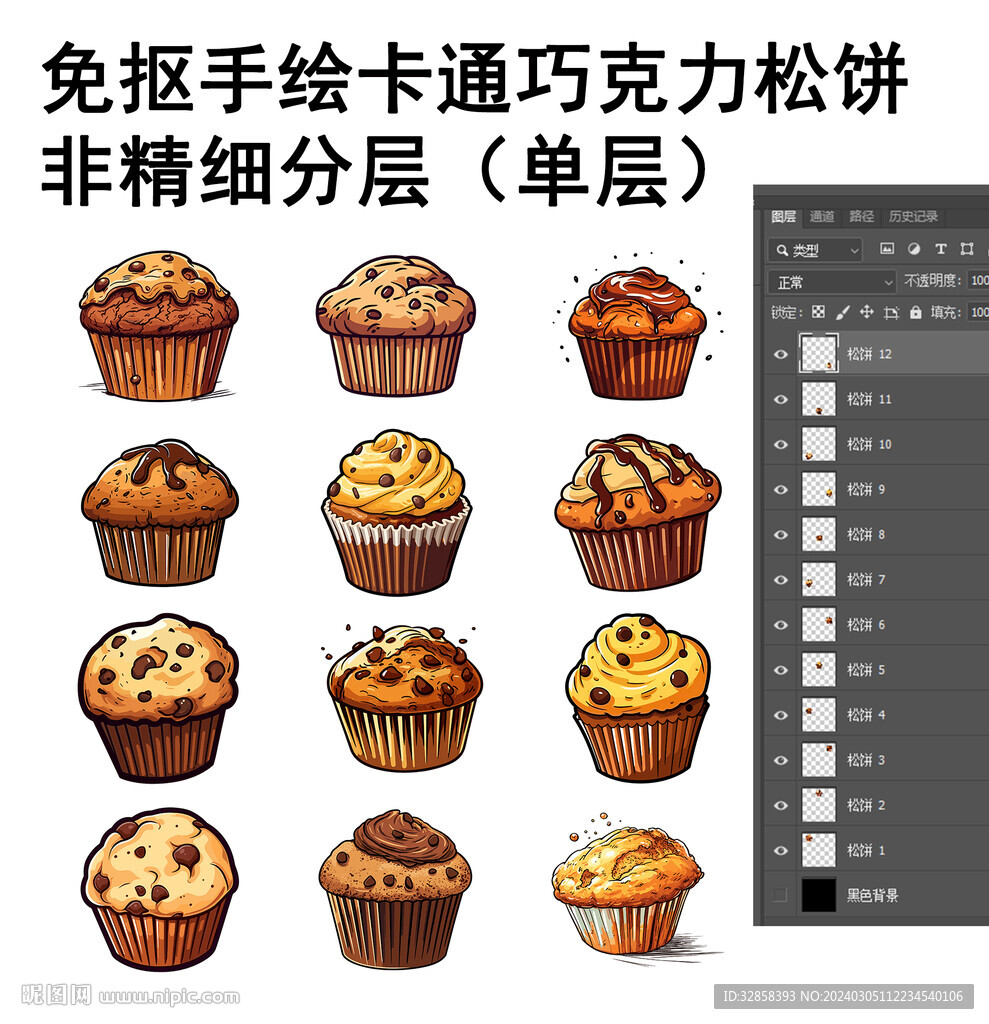 免抠手绘透明巧克力松饼合集