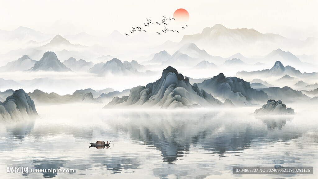 山水水墨画背景墙