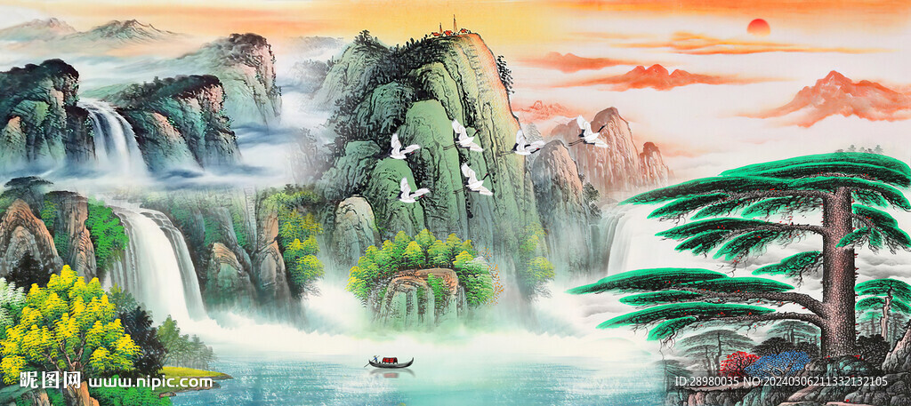迎客松山水画
