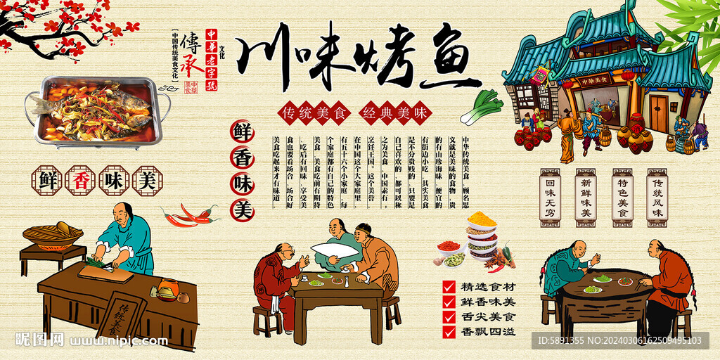 川味烤鱼背景墙