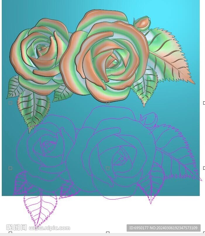 玫瑰花门板装饰洋花精雕图灰度图