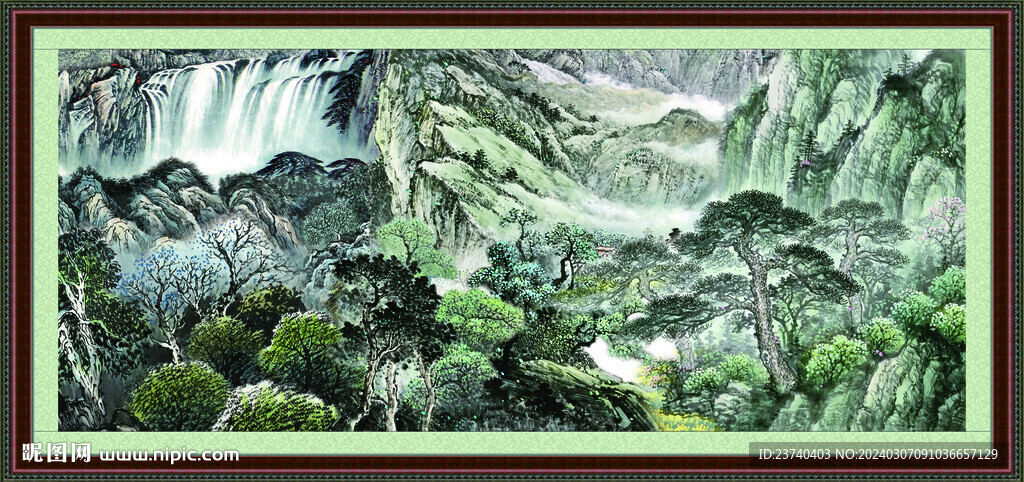 瀑布山水画 
