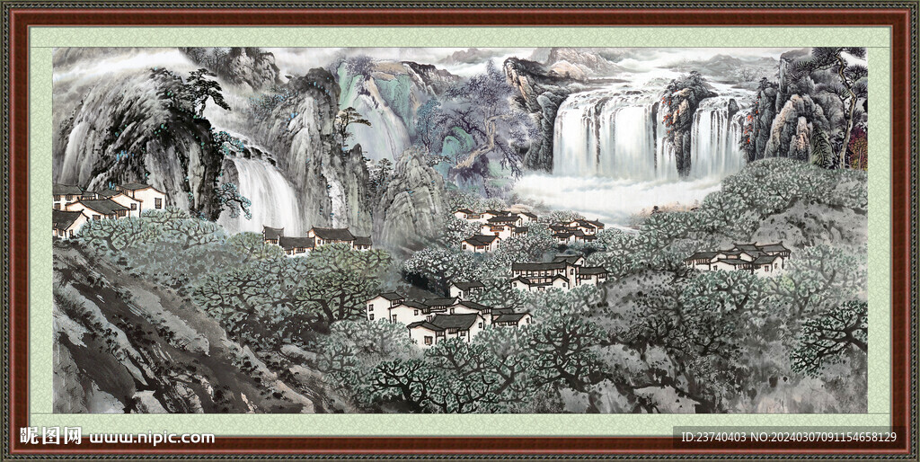 瀑布山水画 