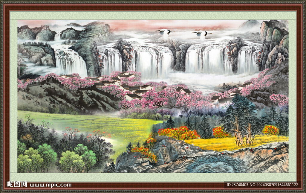 瀑布山水画 