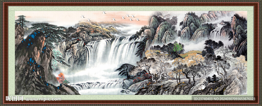 瀑布山水画