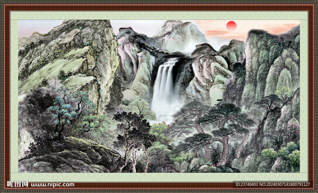 瀑布风景画 