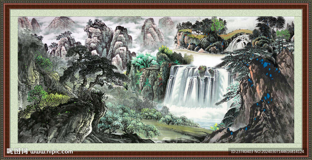 瀑布风景画 