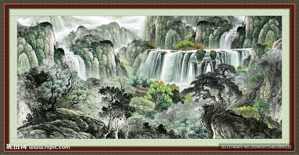 瀑布山水画