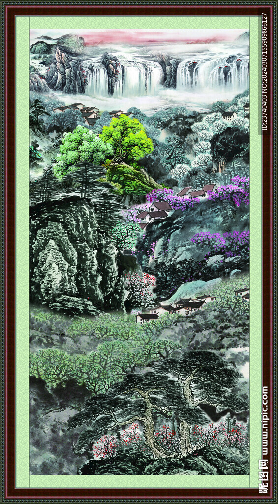 瀑布山水画 