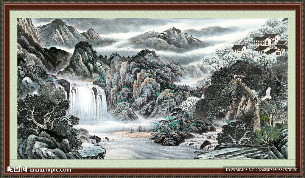 瀑布山水画