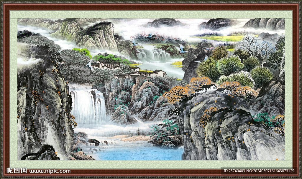 瀑布山水画