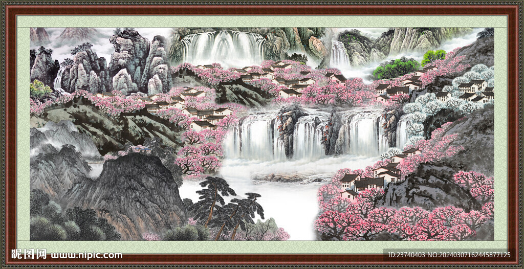 瀑布山水画