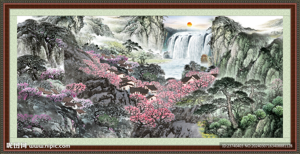 瀑布山水画 