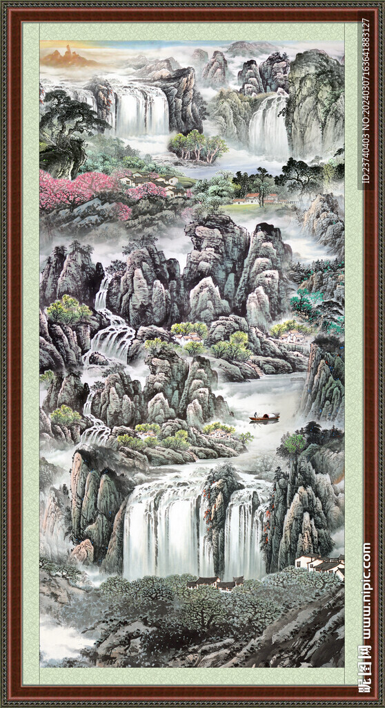 瀑布山水画 