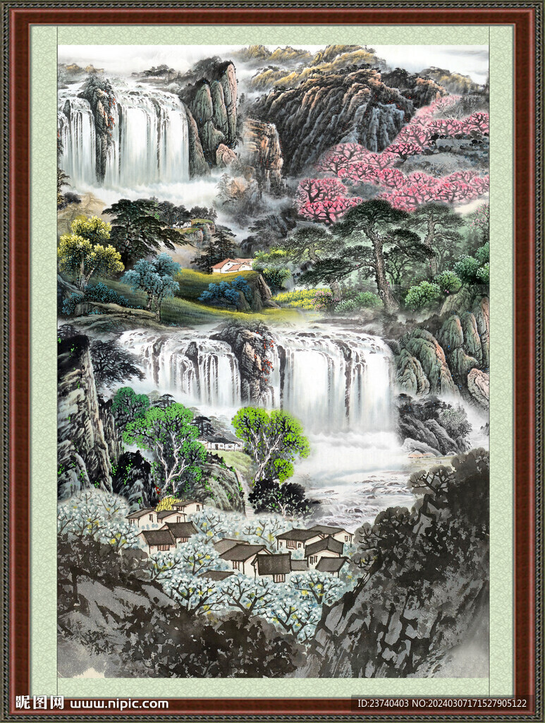 瀑布山水画 