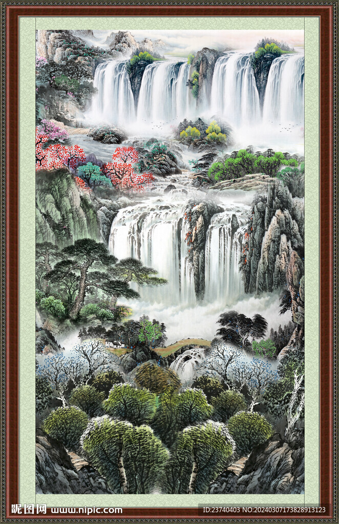 瀑布山水画