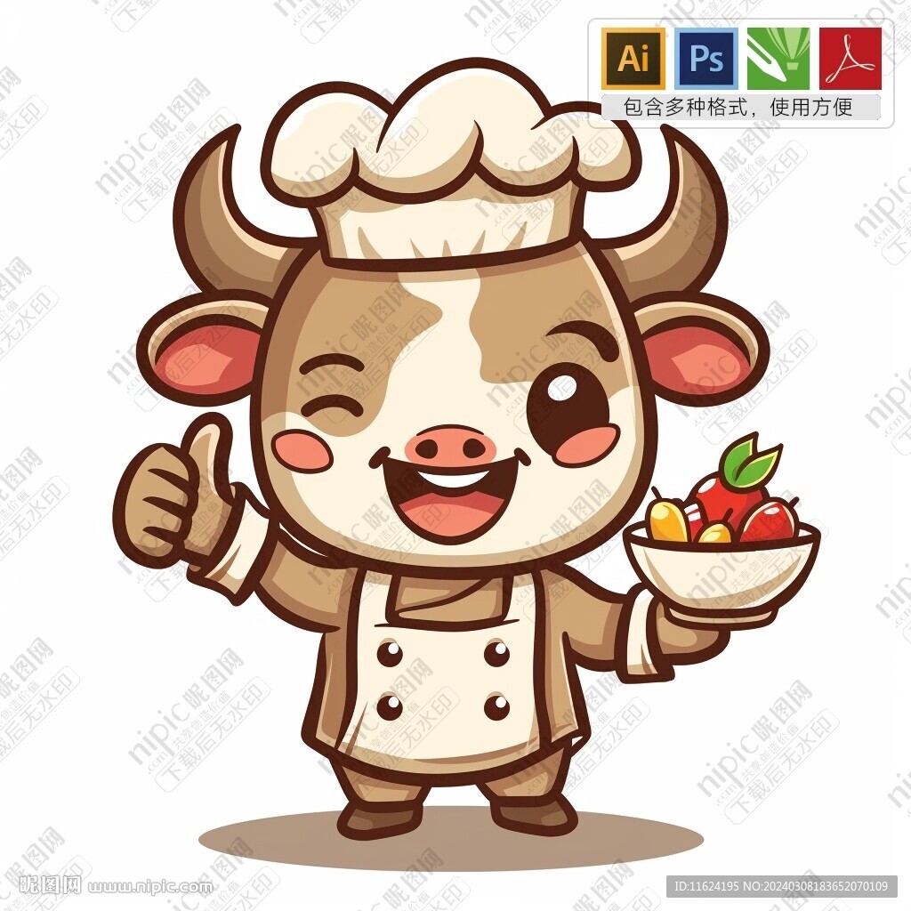 可爱卡通牛厨师