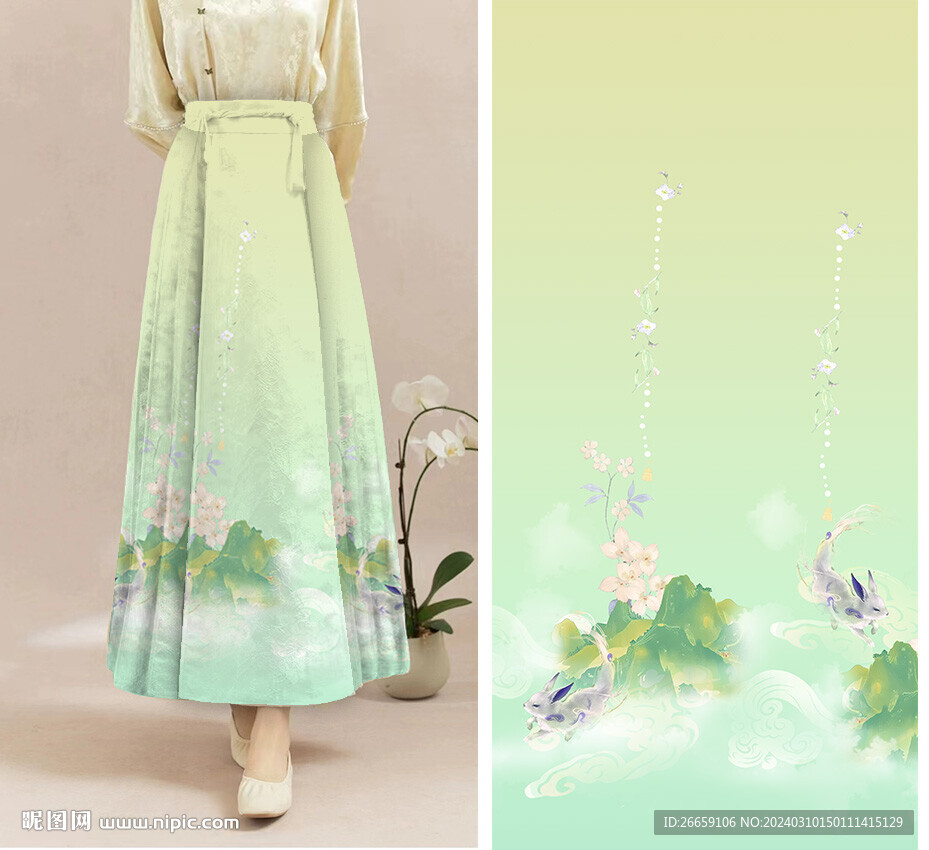 马面裙汉服数码印花定位花图案