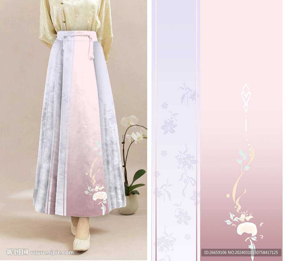 马面裙汉服数码印花定位花图案