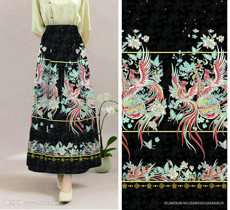 马面裙汉服数码印花定位花图案