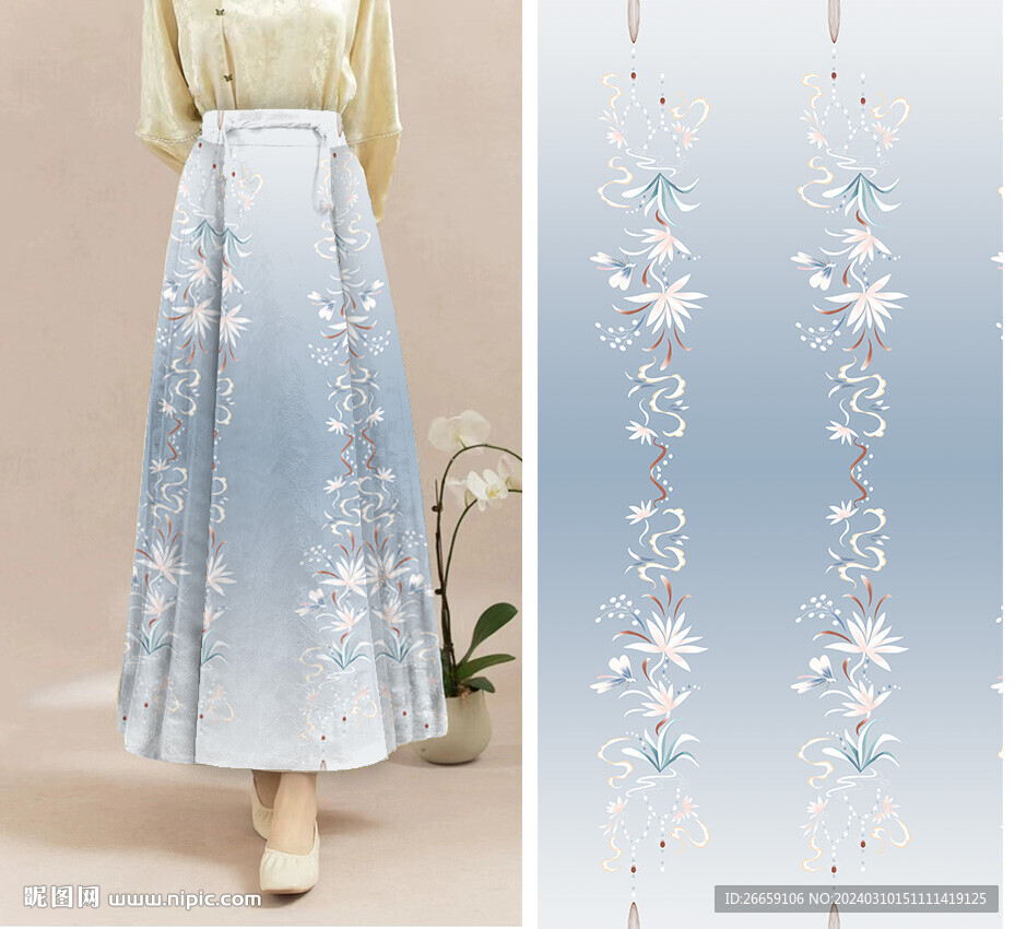 马面裙汉服数码印花定位花图案
