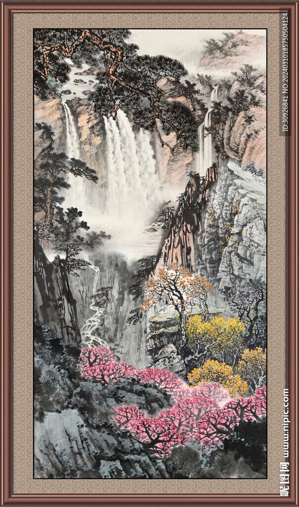 瀑布风景画 