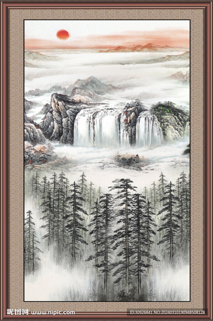瀑布风景画 