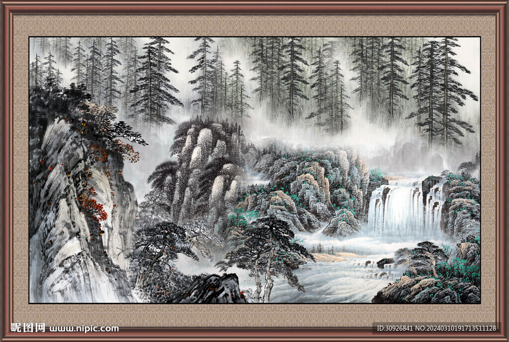 瀑布风景画 
