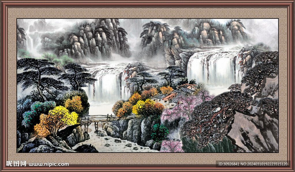 瀑布风景画 