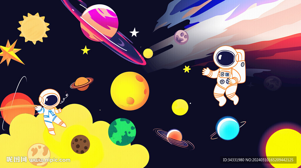 卡通星空宇航员儿童房背景