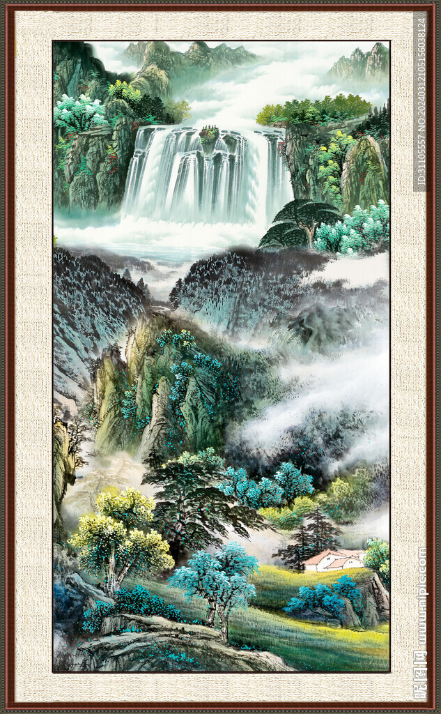 瀑布风水画 