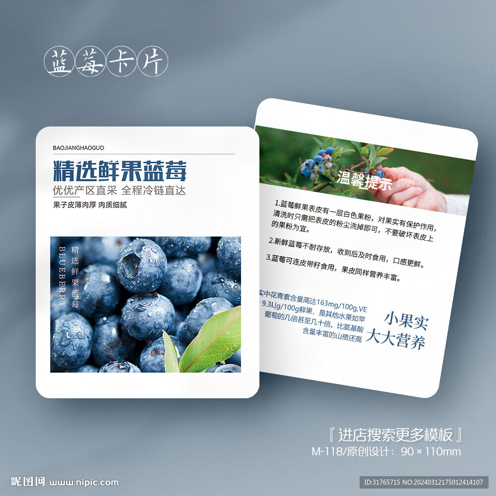 水果蓝莓介绍说明卡片