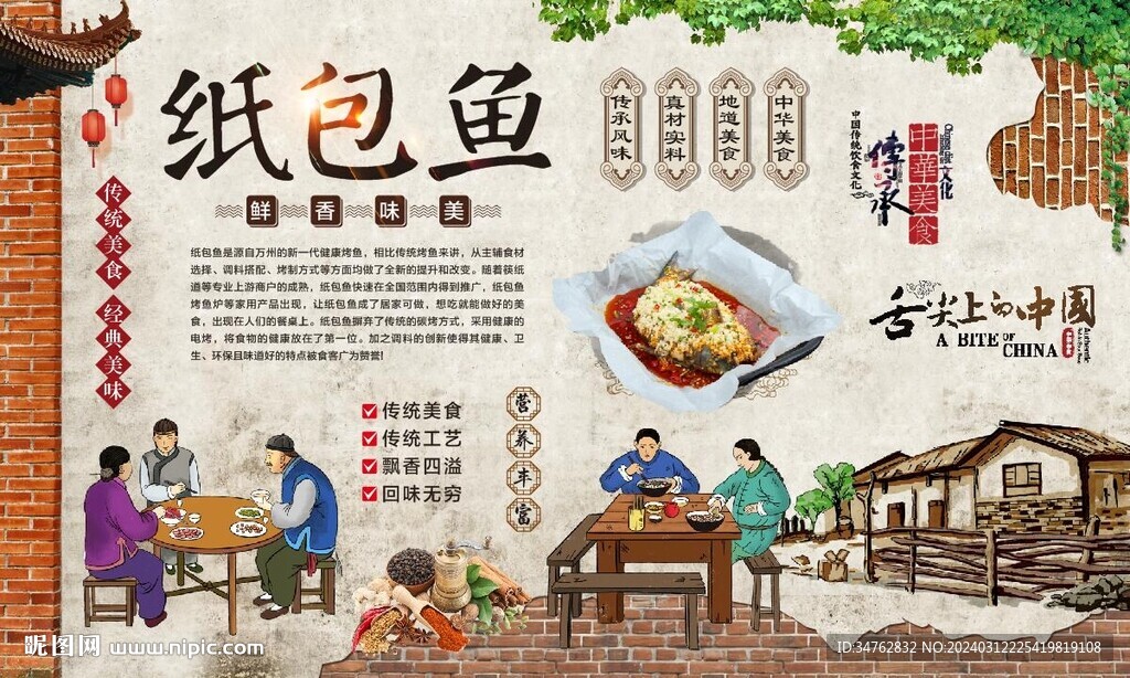 纸包鱼背景墙
