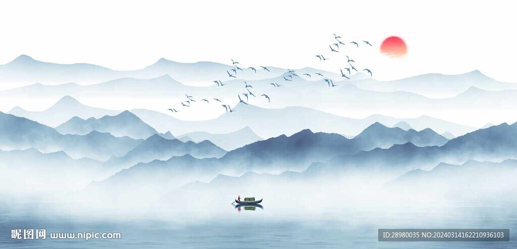 禅意水墨山水画