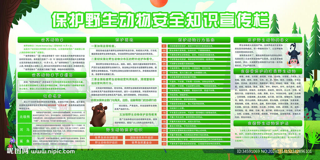 保护野生动物安全知识宣传栏