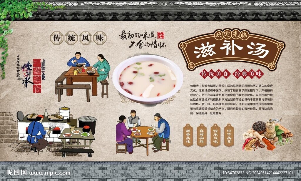 滋补汤背景墙
