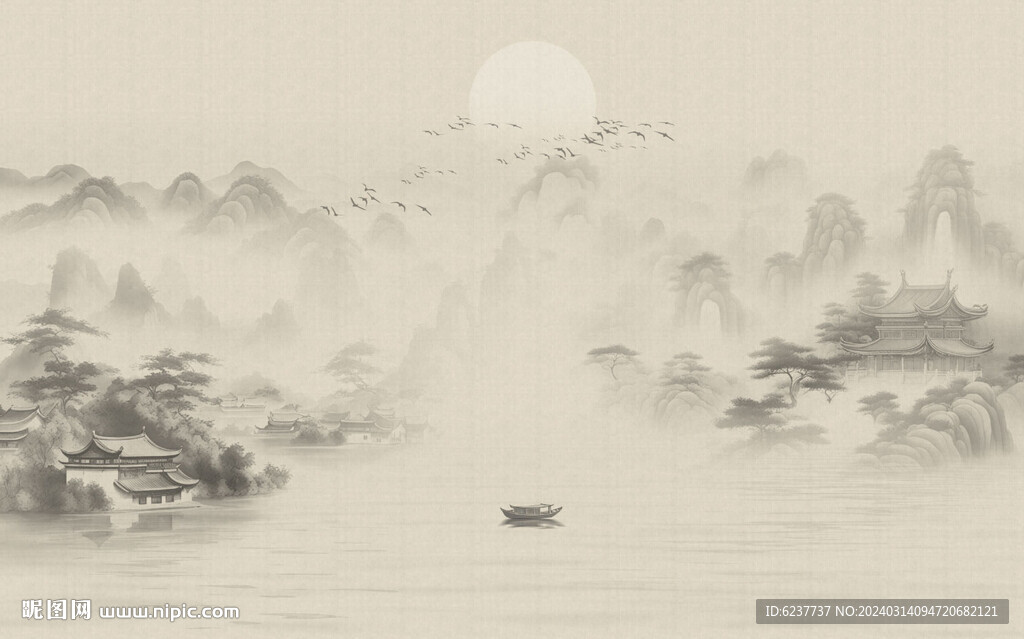 新中式水墨山水图