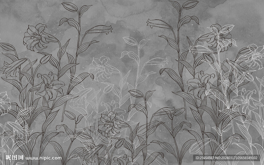 北欧复古线描植物背景墙
