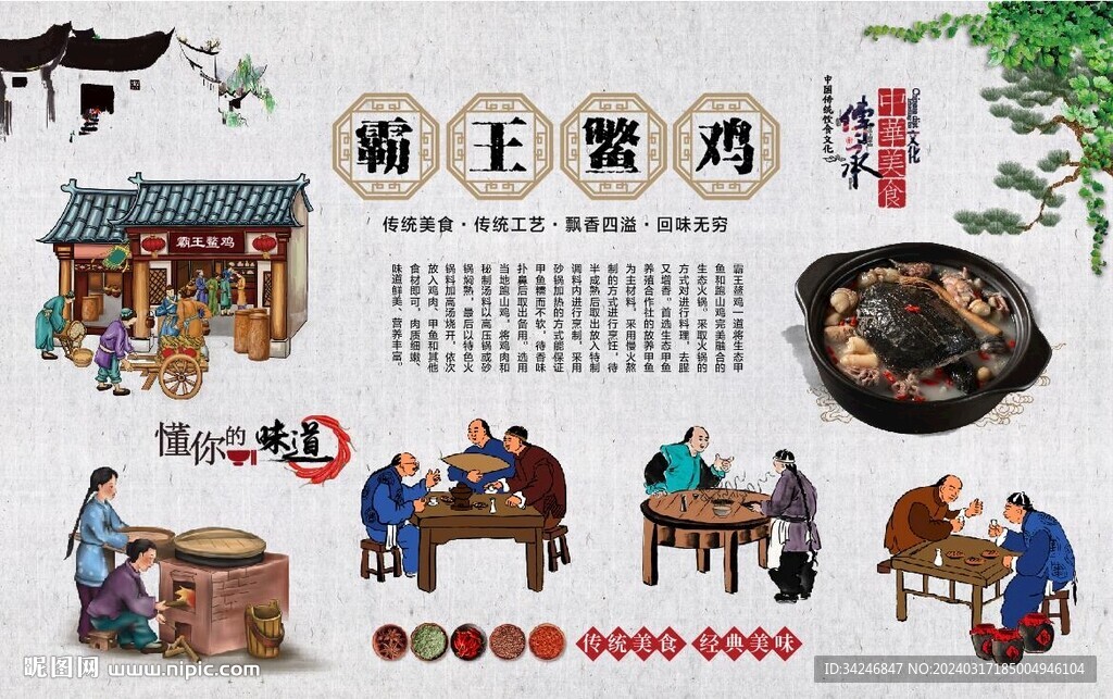 霸王鳖鸡背景墙
