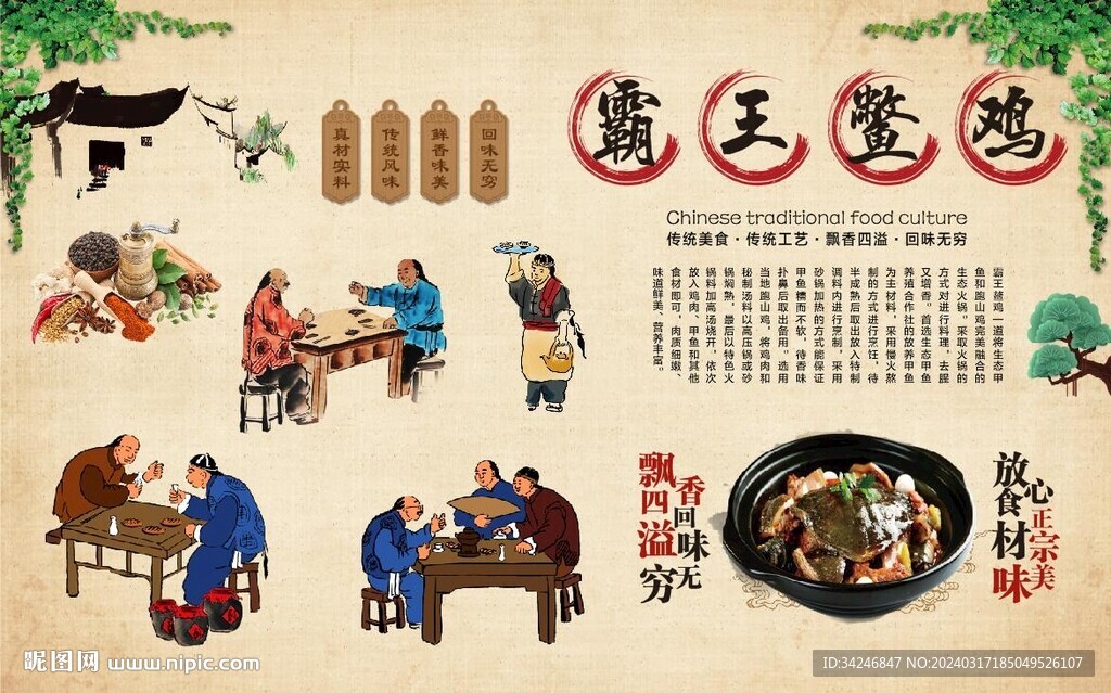 霸王鳖鸡背景墙