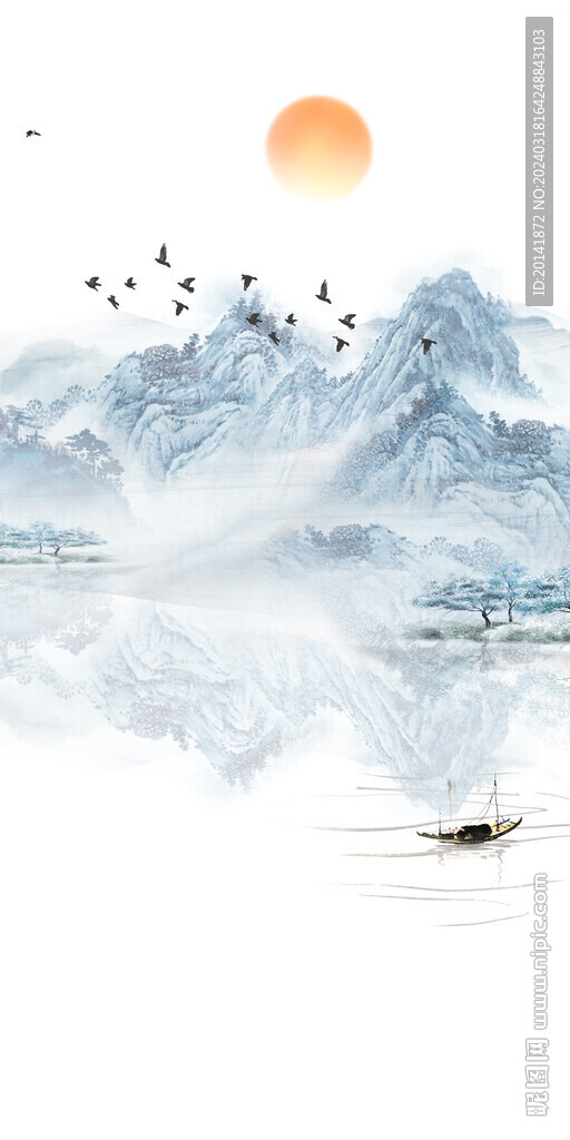 新中式石纹水墨山水玄关背景