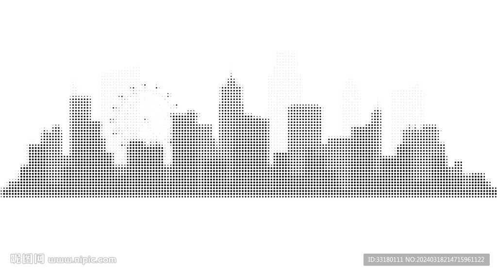 城市剪影圆点渐变镂空图案