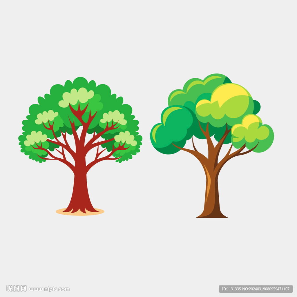 卡通矢量绿色植物树木小树